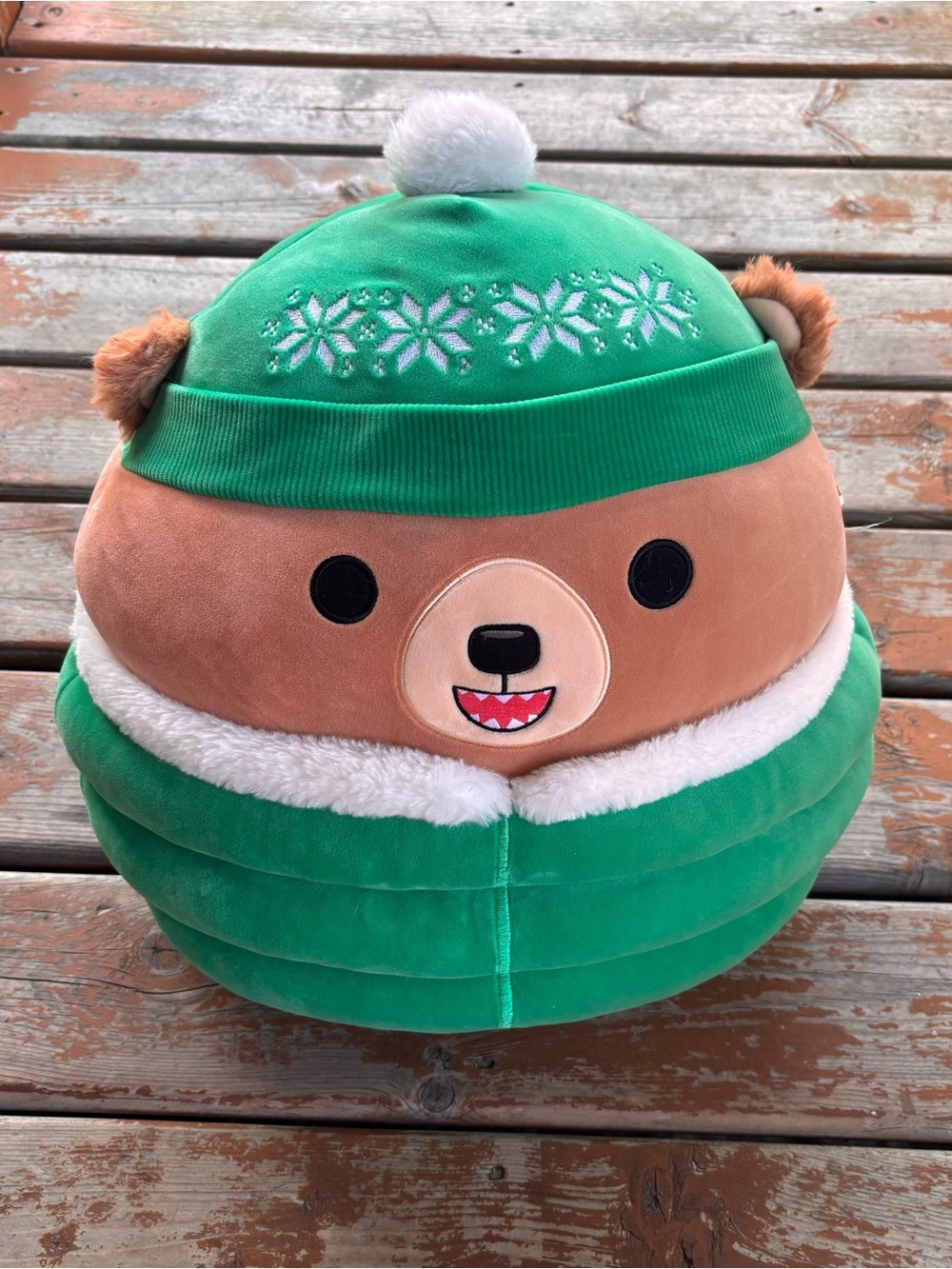 Stokely The Bear Squimallows Plush With Green Puffer Jacket & Hat - Approx 16”